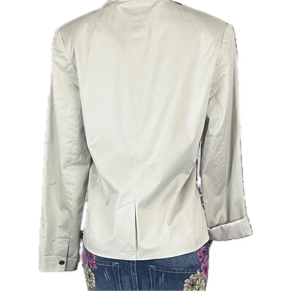 Apt 9 10 Fossil Taupe Lined 2 Button Down Faux Pockets Cotton Long Sleeve Blazer